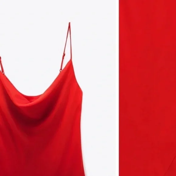 Zara bright Red Satin Effect Lingerie Style maxi Cowl Neck Dress - Picture 13 of 13